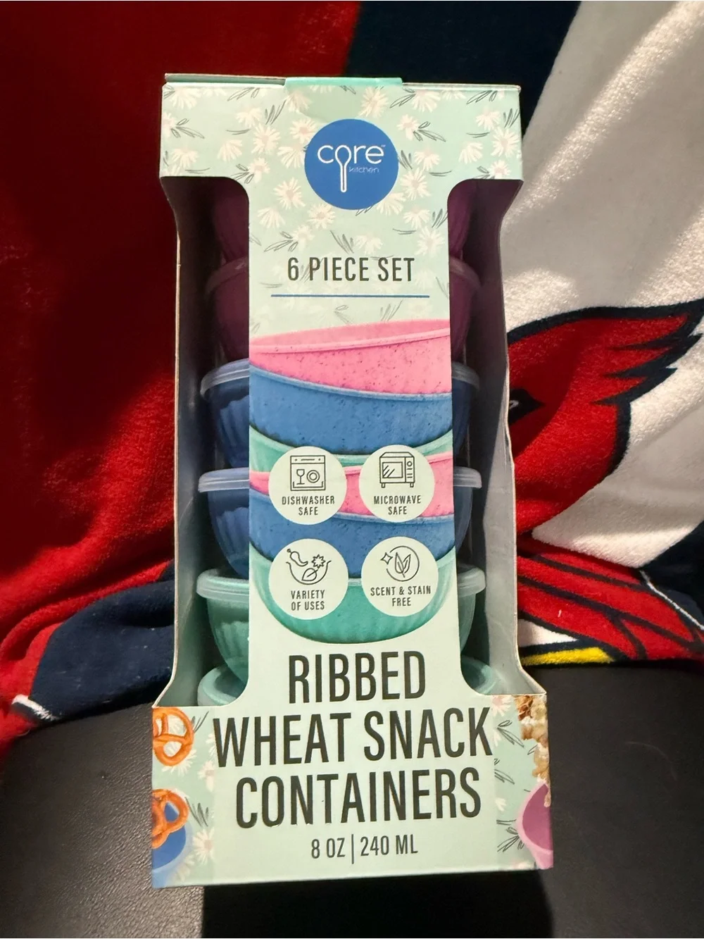Core Ribbed Wheat Snack Containers - Multi Color Stackable Set